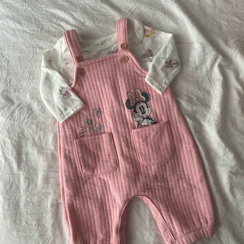 Disney Pink Ribbed Overalls with Adjustable Straps